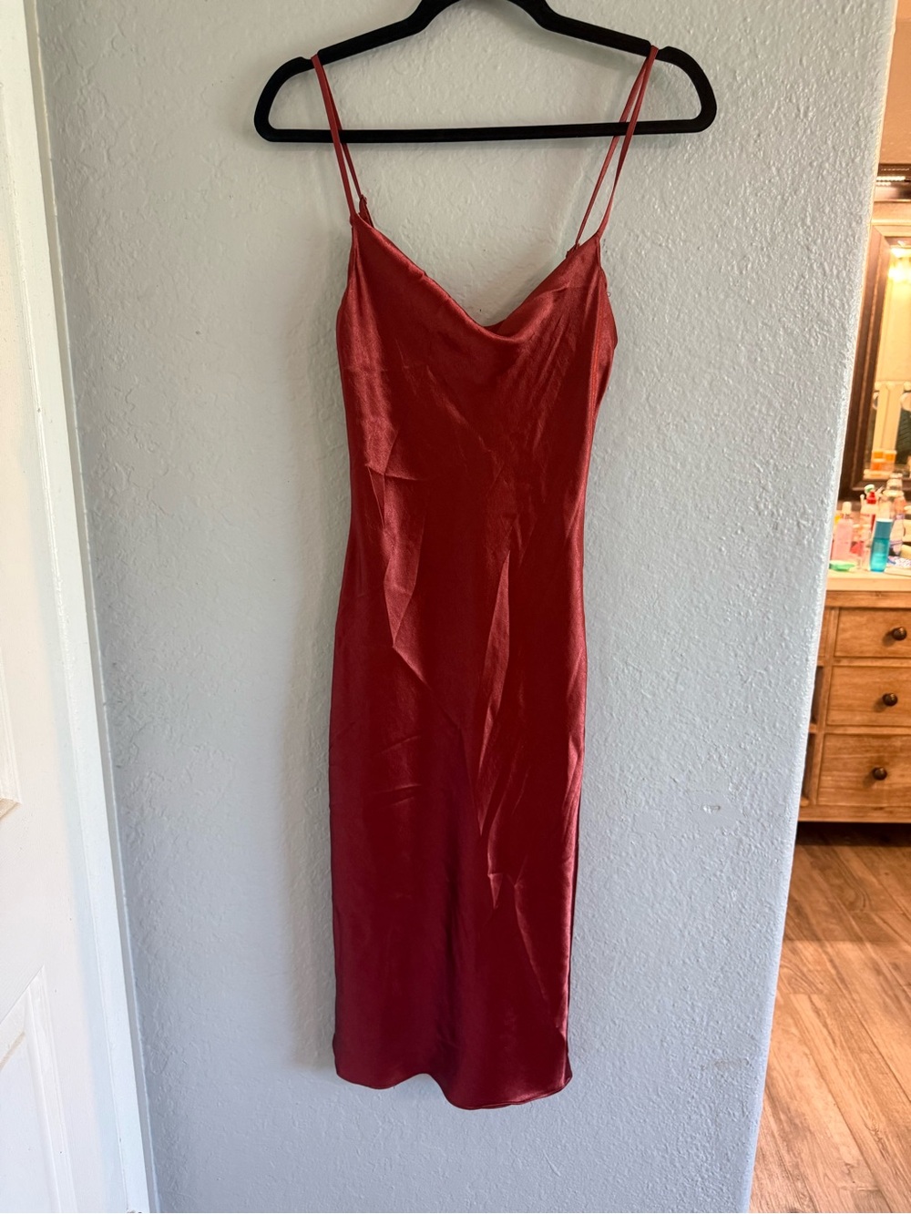 Lulu's Satin Slip Midi Dress in Rust Copper - Picture 3 of 4